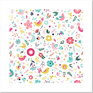 Cute floral birds design Posters and Art